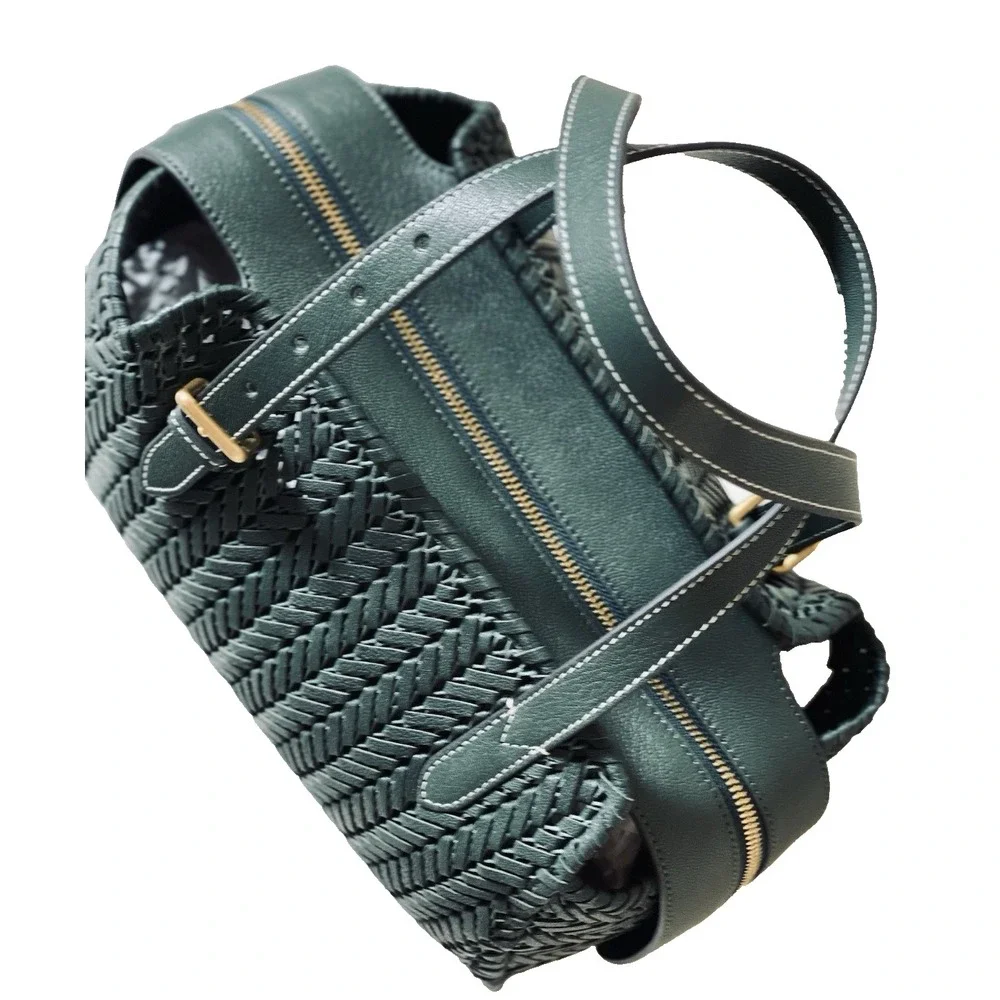 Anya Hindmarch Neeson Zip Top Handbag Woven Braided Leather Top Handle Green